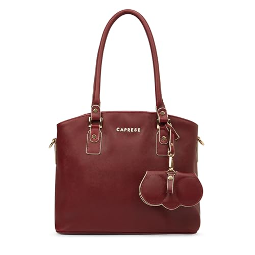 Image of Caprese Lexi Medium Satchel Bag for Women | Solid Faux Leather Handbag with Adjustable & Detachable Strap | Zipper Closure with External Eyewear /Sunglass Charm Case | Perfect for Office Use