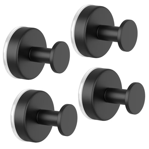 Image of HUFEEOH 4-Pack Heavy Duty Suction Cup Hooks for Shower - Strong Vacuum Black Hooks for Towels, Robes & Accessories, Removable Bathroom Holder for Tile, Glass, Mirror - No Drill Hanging Solution