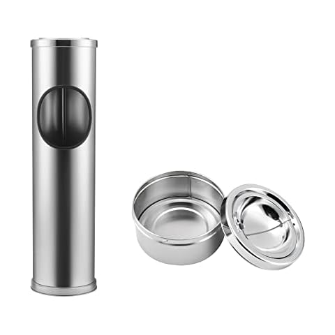 Anfrere Standing Ashtray Outdoor for Patio, Large & Tall Outside Ashtrays for Cigarette Butt Receptacle Disposal, Commercial Metal Smokers Cigar Ash Tray Container with Lid and Trash Can, DN1SR Cover