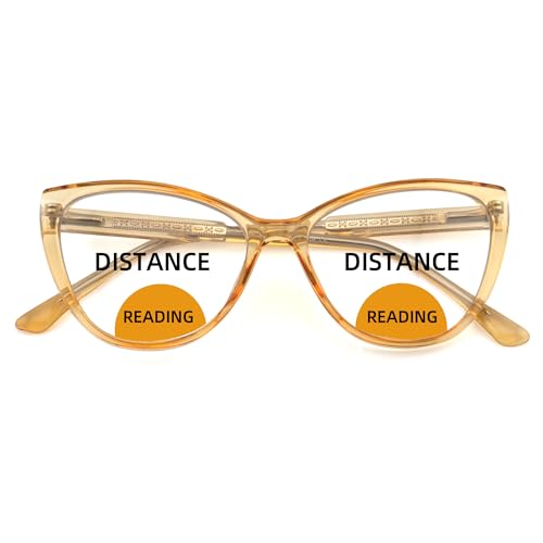SOPHILY Cateye Bifocal Reading Glasses for Women Men, Funky Bi-focal Womens Readers Clear Top Blue Light Blocking Eyglasses,Transparent Brown Frame +1.75