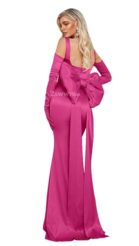 ZSWWYibo Women's xs Homecoming Dresses with Bow on Back Pleated Satin Fuchsia Mermaid Evening Party Dress Backless