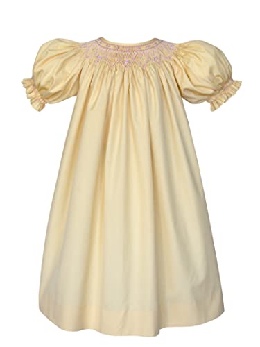 Hand Smocked Girls Yellow and Pink Bishop Dress Spring Summer
