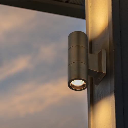 Image of VOLT 12V Cast Brass Up /Down Outdoor Sconce & Lanai Light (Bronze) with 5W 2700K Warm White LED MR16 Bulbs for Low Voltage Landscape Lighting