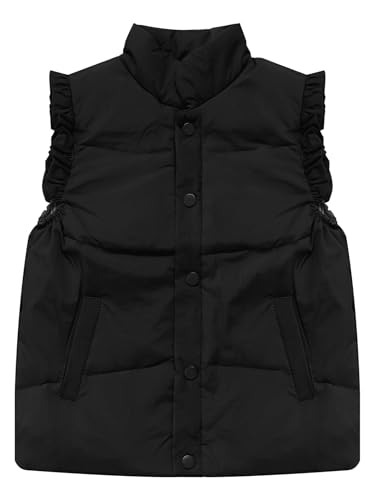 Jhaoyu Kids Girls Cute Ruffled Cuffs Puffer Vest Coat Stand Collar Sleeveless Jacket Overcoat Casual Thermal Outerwear3