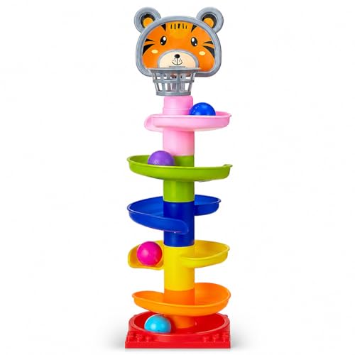 Amazon Brand - Jam & Honey Rolling & Swirling Ramp Drop Toy for Kids 3+ Years, 5-Layer Ball Drop Track with 4 Balls, Early Learning Activity Toy, BIS 