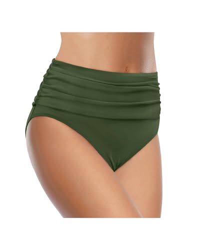 Image of Tempt Me Women's High Waisted Bikini Bottom Tummy Control Ruched Bathing Suit Swim Bottom