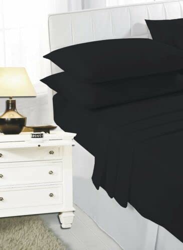 L S U Extra Deep Fitted Sheet 16-Inch (40cm) Depth with Two Pillowcases Soft Fabric Wrinkle-Resistant Poly-Cotton Bed Sheets - Available in 22 Colors (BLK KI + PP)