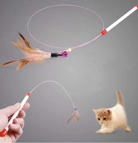 Lily and Prim\'s Cat Pet Toy Steel Wire Chaser Wand Teaser with Bell, Beads and Feather - Thumbnail 3