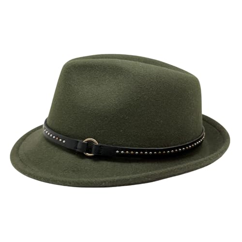 Image of The Tie Hub Fedora Hat, Premium Felt Construction, Wide Brim Vintage Silhouette, Adjustable Drawstring Fit, Green, Size M