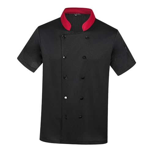 Vaveren Unisex Chef Uniform Short Sleeve Kitchen Work Clothes for Pub Kitchen Restaurant, Black XL