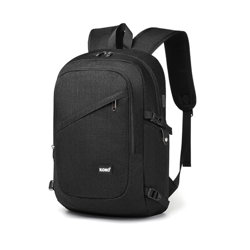 Kono Mochila Ordenador Portátil Hombre Mujer 17,3" Gran Capacidad, Negro