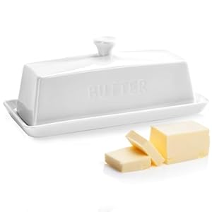 Butter Dish with Lid,WERTIOO Butter Dish With Lid for Countertop,7.6″ x 3.3″ Butter Tray,Butter Holder for 1 Stick.Textured Tray Butter Keeper for Non Slip Storage,Ceramic – White