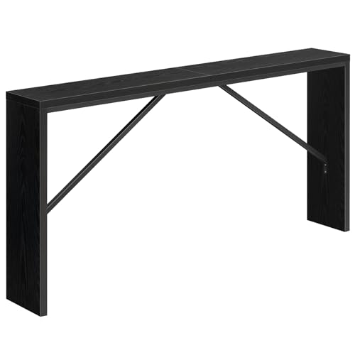 MAHANCRIS Console Table, 62.2' Long Sofa Table Behind Couch, Narrow Entryway Table, Farmhouse Dining Table with Angled Metal Frame, Industrial Console Table for Entryway, Black CTHB15801