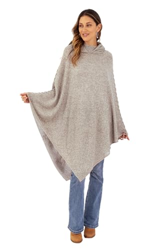 NOVICA Artisan Handmade Alpaca Blend Hooded Poncho Knit in Taupe from Peru Wool Clothing White Beige Solid ' Adventurous Style in Taupe'