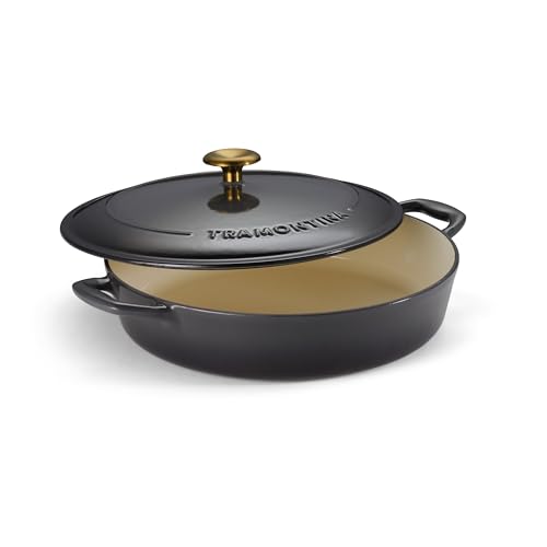 Tramontina Bestow Enameled Cast Iron Braiser Pan with Lid, 4-quart, Smoke with Gold Knob by Tramontina - Used condition - CA$114.41