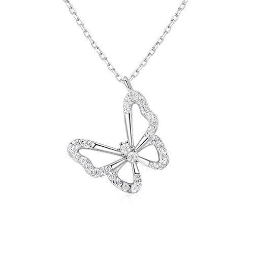 Collier papillon en argent sterling et zircone pour femme - Pendentif rond 45 cm creux chic