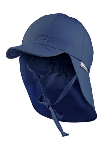 Sterntaler Schirmmütze Nacken - Unisex Baby- und Kinder Mütze mit Nackenschutz und einsteckbaren Ohrenklappen - UV-Schutz 50+ Sommermütze zum Binden - Popeline (Bio) Kopfbedeckung - blau, Größe 49