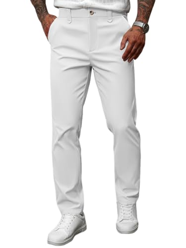 Oanviso Hommes Chino Pantalon Élastique Mode Pantalons Moulants Slim Fit Casual Stretch Pant Doux Business Skinny Pants de Costume Coupe Ajustée A Blanc S