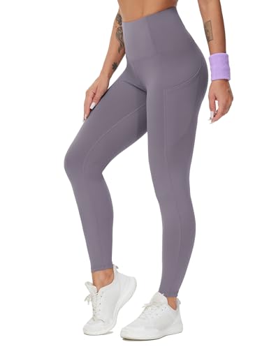 Image of THE GYM PEOPLE Thick High Waist Yoga Pants with Pockets, Tummy Control Workout Running Yoga Leggings for Women
