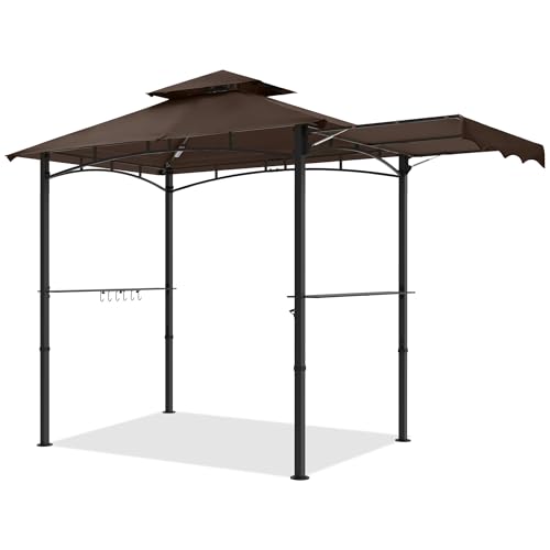 Image of MASTERCANOPY 11x5 ft Grill Gazebo with Side Awning & LED Lights, Brown