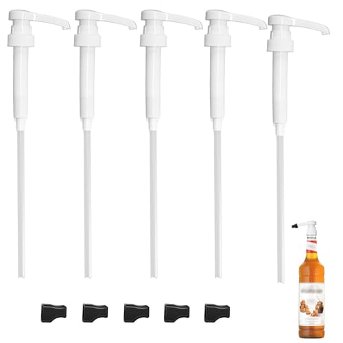 5Pcs Syrup Pump 1 Litre Set Aesthetic Coffee Syrup Pump with Tip Cover Included Durable Coffee Syrups Pumps Practical Suitable for Most Bottles with a Height of Up to 28 Centimeters