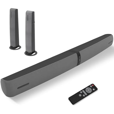 Assistrust Sound Bar, 90W Sound Bar for Smart TV, Bluetooth Soundbar with Wired & Wireless Connect, Dynamic Volume Boost, ARC/Optical/AUX Cables & Remote, 2 in 1 Detachable Soundbar for TV Cover