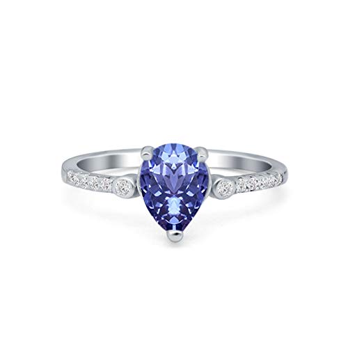 Blue Apple Co. Art Deco Vintage Style Pear Teardrop Wedding Engagement Bridal Ring Round Simulated Cubic Zirconia 925 Sterling Silver