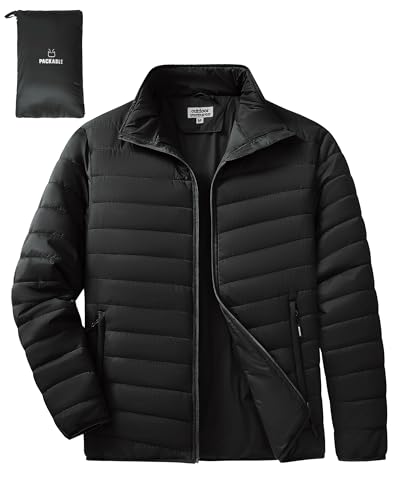 Outdoor Ventures Men's Packable Puffer Jacket Insulated Lightweight Puffy Coat Warm Portable Padded Water Resistant Jacket for Hiking Travelling Camping
