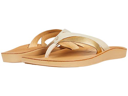 OluKai Kaekae Women's Beach Sandals, Full-Grain & Metallic Leather Flip-Flop Slides with Wet Grip Soles, Lightweight & All-Day Comfort