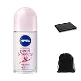 NIVEA Pearl & Beauty Anti-Perspirant Roll On, 48-Hour Protection, Smooth & Soft Underarms, Long-Lasting Freshness, 50ml, For All Skin Types, Includes Travel Pouch and Cleaning Cloth