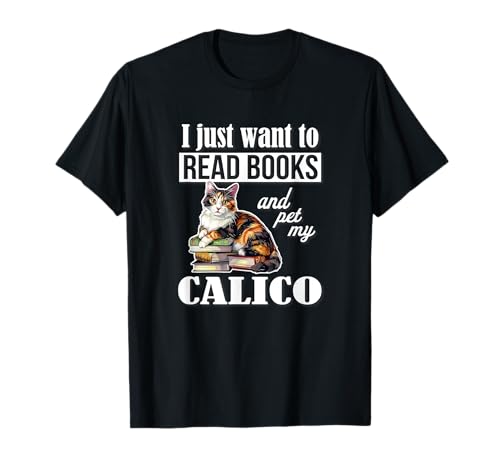 Cute Read Books Calico Cat Lover Maglietta