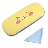 PERFECTSIGHT Hard Shell Eyeglasses Case, PU Leather Protective Glasses Case, Cute Cartoon Surface Eyeglass Case for Women Girls (Yellow)