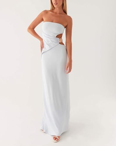 Image of Yiulangde Sexy Cut Out Maxi Dress for Women Spaghetti Strap Backless Bodycon Dress Y2k Hollow Sleeveless Cocktail Long Dresses