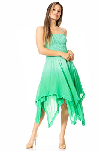 Image of Sakkas Ella Smocked Bodice Spaghetti Strap Double Layered Dress