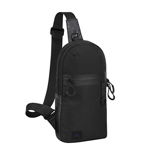 Rivacase Umhängetasche Sling Bag Schultertasche mit einem verstellbaren Schultergurt für Smartphones und Tablets bis 10,1 Zoll - wasserabweisende Fronttasche mit weichem Innenfutter / 5312 (schwarz)