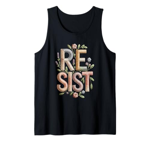 Resist Flower Political Protest Ricamo Vintage Canotta