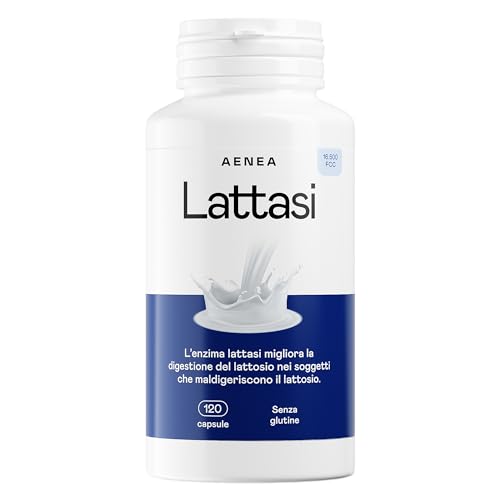 Lattasi Effetto Immediato, 16500 FCC - L’unico Prodotto in Italia e Sicuro - Alto dosaggio per Intolleranza al Lattosio - Migliora digestione Latte Latticini - Enzimi digestivi - AENEA (120 capsule)