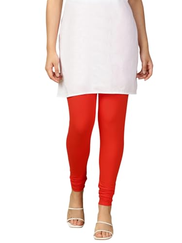 Image of Lux Cozi PYNK Solid Premium Cotton Lycra Churidar Leggings for Women | Regular Fit Elastic Waist Full Length Women Leggings | Free Size