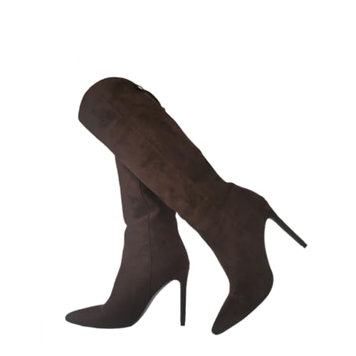 Bottes hautes talons aiguilles femmes en cuir suédé de travail et fête
