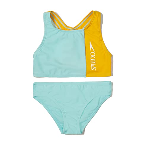 Speedo Girls' Swimsuit Two Piece Bikini Set, Aqua Splash, 14