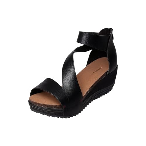 Antelope Women’s Davi Wedge Sandal, Leather Upper with Back‑Zip, Ankle Strap and Open Toe