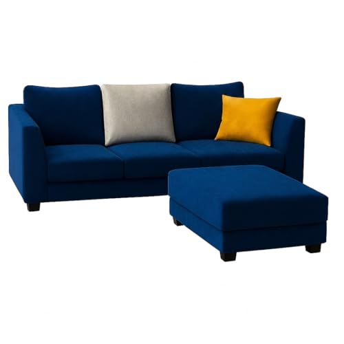 Image of SOCOZI Trevano 4 Seater L Shape Sofa Set with Movable Ottoman | Flexible Left or Right Layout | Soft Velvet Suede Fabric | Modern Design | Plush Comfort Cushions for Living Room (Blue -Light Grey)