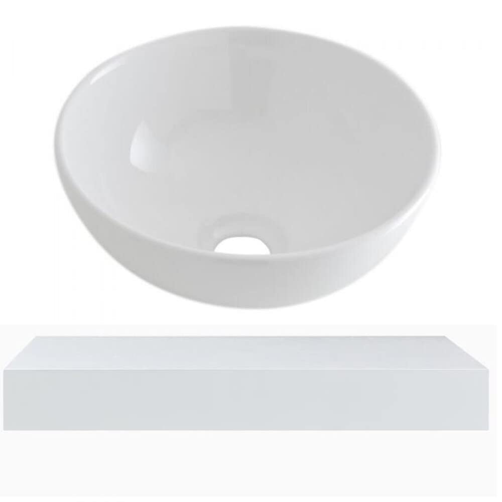 Milano Lurus 600mm Wall Mounted Bathroom Floating Shelf Round Countertop Basin Sink - White