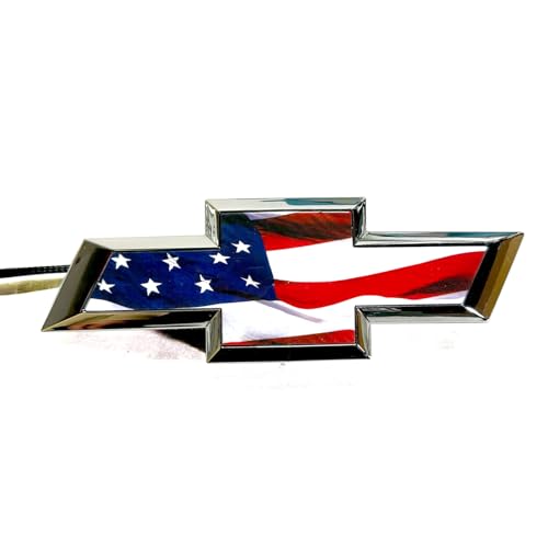 Image of Autogem 2014-2015 Silverado 1500 Grille Emblem Chrome USA Flag LED Lighted Badge