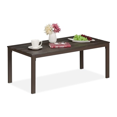 Relaxdays Table Basse de Jardin, résistante aux intempéries, Aussi pour terrasse, Balcon, 39x98x48 cm, Marron