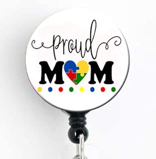 Proud Autism Mom - Retractable Badge Reel with Swivel Clip and Extra-Long 34 inch Cord - Badge Holder/Nurse Badge/Cute Badge/Hospital Badge/Registered Nurse - coolthings.us