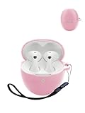 Compatible with Huawei Free Buds 6 True Noise Cancelling Earphones,Premium Silicone Shockproof Protection Skin Touch Charging Port Accessible, Front LED Visible with Lanyard,Pink.
