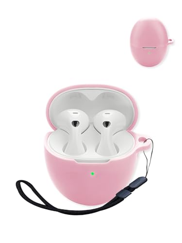 Compatible with Huawei Free Buds 6 True Noise Cancelling Earphones,Premium Silicone Shockproof Protection Skin Touch Charging Port Accessible, Front LED Visible with Lanyard,Pink.