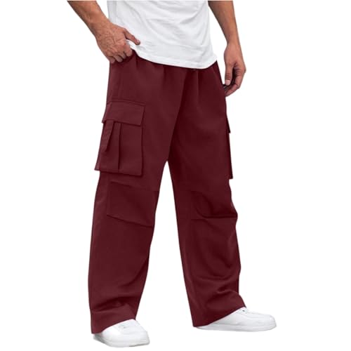 Men's Wide Leg Cargo Pants High Waisted Drawtring Baggy Lightweight Hiking Work Pant Trousers with Multi Pockets2