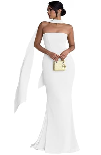 Strapless Long Bridesmaid Dresses with Scarves Mermaid Satin Prom Dress Simple Formal Party Dress